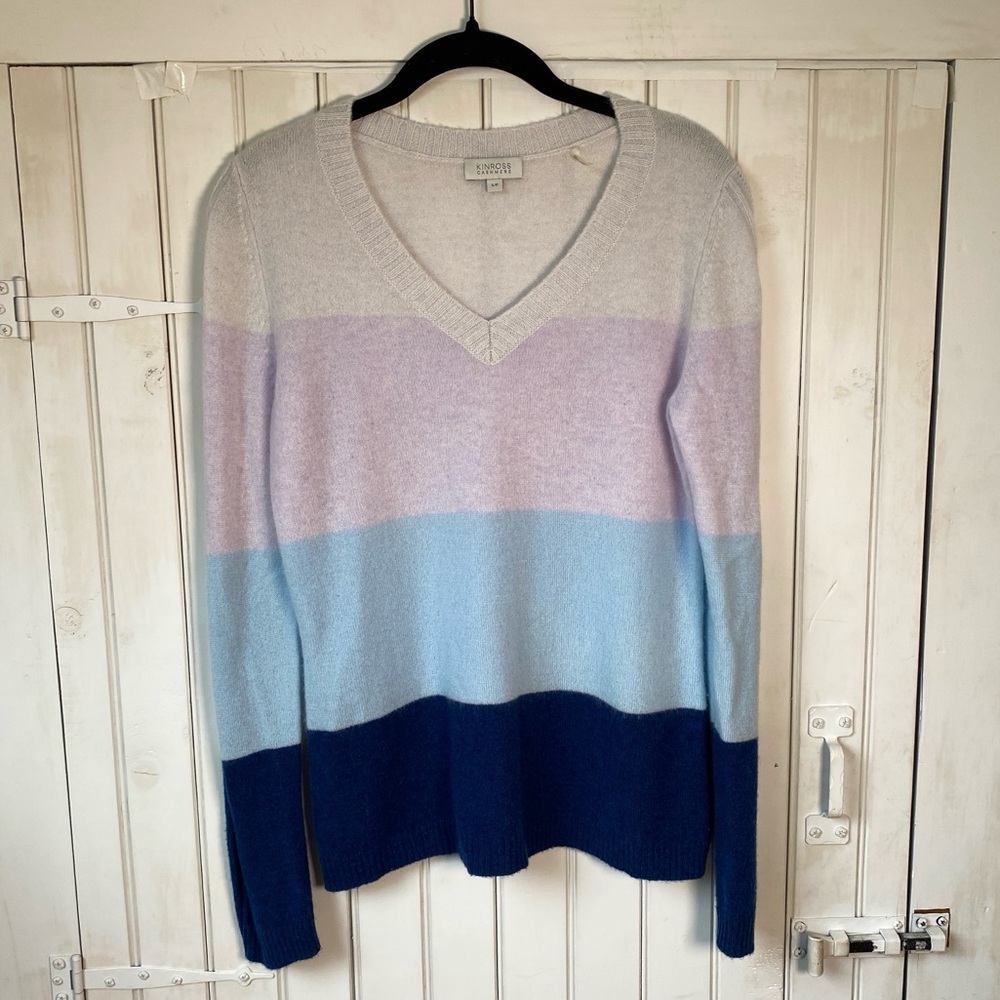 Kinross 100% Cashmere Supersoft Gray Purple Baby Blue Pastel Luxury Sweater S